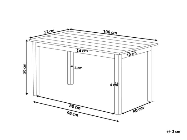 Havesofabord i lyst syntetisk træ med sort aluminiumsstel 96 x 52 cm udendørsbrug