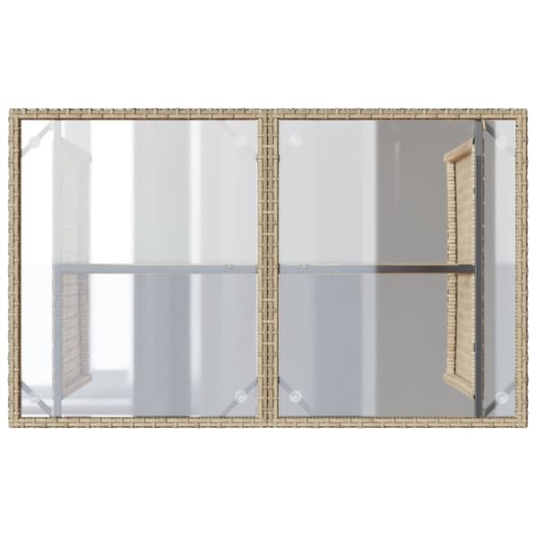 havebord med glastop 110x68x70 cm polyrattan beige