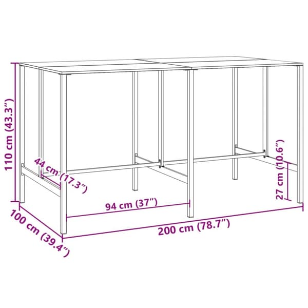 Barbord svart 200x100x110 cm pulverlackerat stål