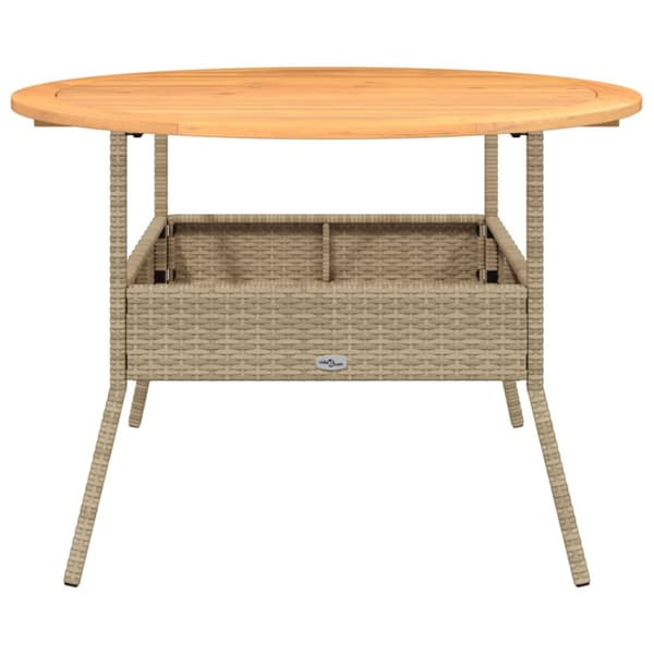 havebord med akacietop Ø110x71 cm polyrattan beige