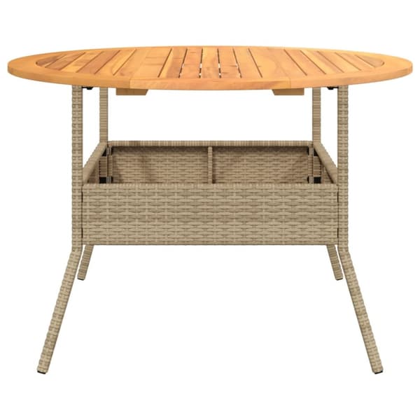 havebord med akacietop Ø110x71 cm polyrattan beige