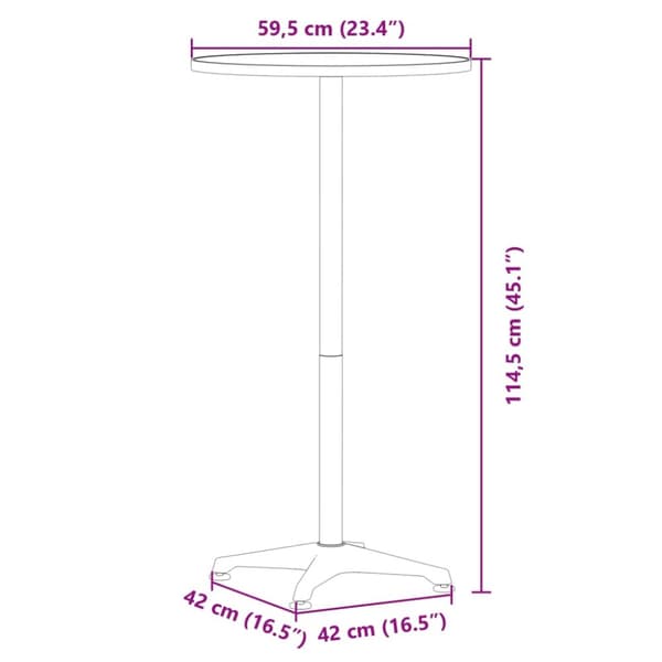 udendørs barbord Ø59,5x70/114,5 cm højdejusterbart aluminium