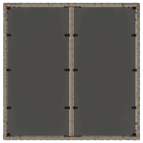 havebord med glastop 90x90x75 cm polyrattan grå