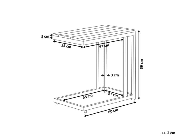 Sivupöytä vaalea muovipuu musta alumiini 60 x 35 x 59 cm suorakulmio ulkokäyttöön moderni tyyli