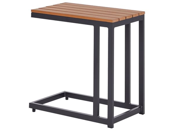 Sivupöytä vaalea muovipuu musta alumiini 60 x 35 x 59 cm suorakulmio ulkokäyttöön moderni tyyli