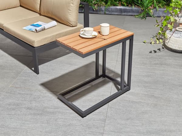 Sidebord lys plast træ sort aluminium 60 x 35 x 59 cm rektangel til udendørs brug moderne stil