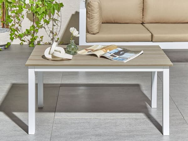 Hagebord Lyst tre Hvitt 96 x 52 cm Bordplate i syntetisk tre Ramme i aluminium Moderne design Sofabord Hagemøbler