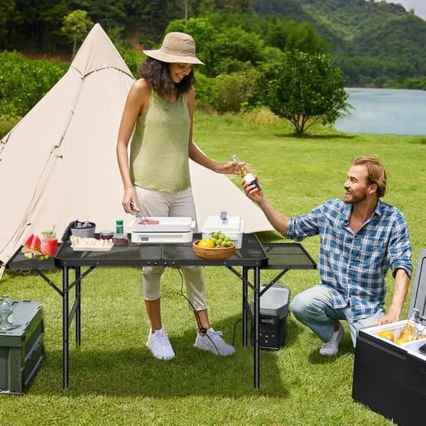 XMTECH 90x60cm Utdragbart campingbord Fällbart bord Trädgårdsbord Camping picknickbord utan stol