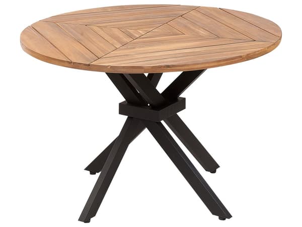 Utendørs spisebord Lyst akasietre Svarte metallben ø 110 cm Rund form Moderne design Innendørs Utendørs Hagemøbler