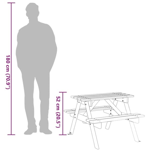 vidaXL Piknikbord for 4 barn med parasollhull heltre gran
