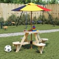 Miniatyrbilde 4 av 10: vidaXL Piknikbord for 4 barn med parasollhull rund heltre gran