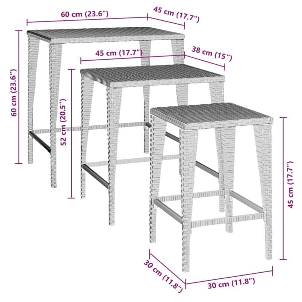vidaXL Stablebord for hage 3 stk brun polyrotting