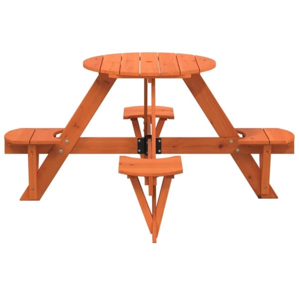 vidaXL Piknikbord for 4 barn med parasollhull rund heltre gran