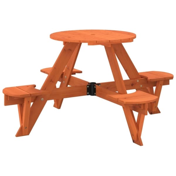 vidaXL Piknikbord for 4 barn med parasollhull rund heltre gran