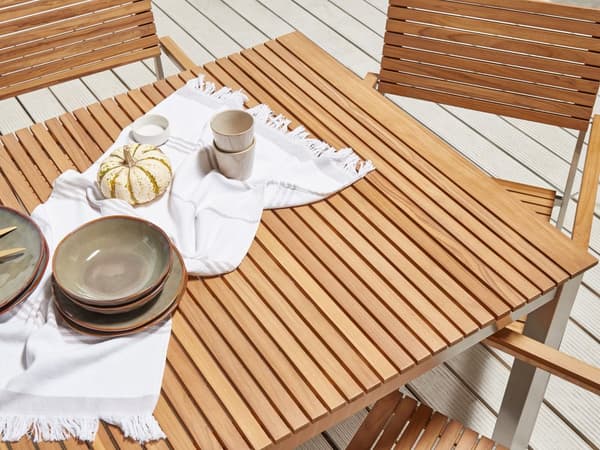 Trädgårdsbord Ljuscertifierat teakträ Rostfritt stål Silverram Rektangulärt 200 x 90 cm Klassisk traditionell utomhusdesign