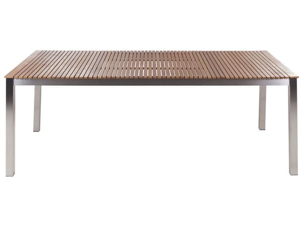 Trädgårdsbord Ljuscertifierat teakträ Rostfritt stål Silverram Rektangulärt 200 x 90 cm Klassisk traditionell utomhusdesign