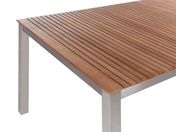 Trädgårdsbord Ljuscertifierat teakträ Rostfritt stål Silverram Rektangulärt 200 x 90 cm Klassisk traditionell utomhusdesign