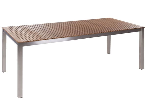 Trädgårdsbord Ljuscertifierat teakträ Rostfritt stål Silverram Rektangulärt 200 x 90 cm Klassisk traditionell utomhusdesign