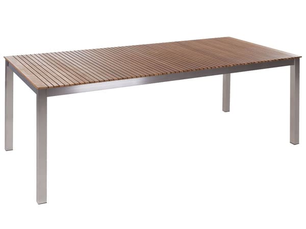 Trädgårdsbord Ljuscertifierat teakträ Rostfritt stål Silverram Rektangulärt 200 x 90 cm Klassisk traditionell utomhusdesign