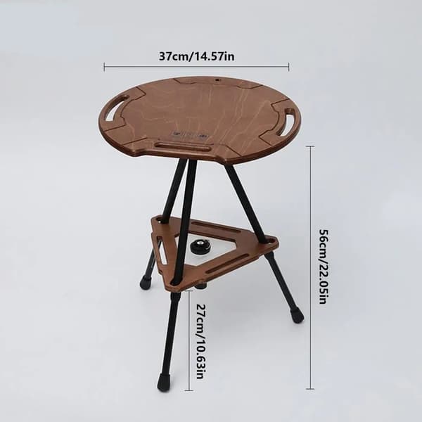 Rund Campingbord, Letvægtsdesign, Justerbar Højde,Rødbrun