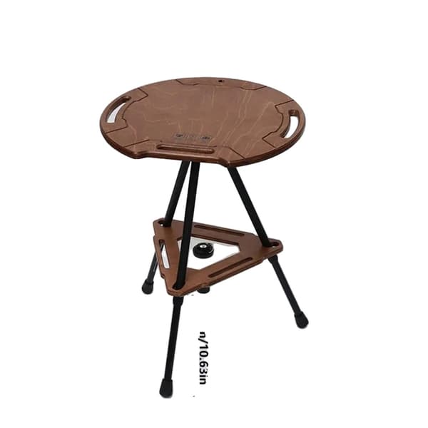 Rund Campingbord, Letvægtsdesign, Justerbar Højde,Rødbrun
