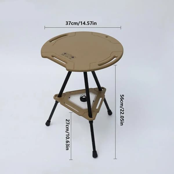 Rund Campingbord, Letvægtsdesign, Justerbar Højde,Rødbrun