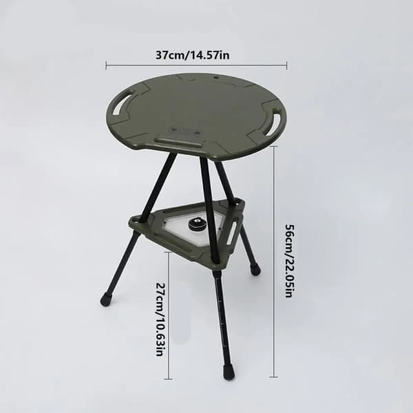Rund Campingbord, Letvægtsdesign, Justerbar Højde,Rødbrun