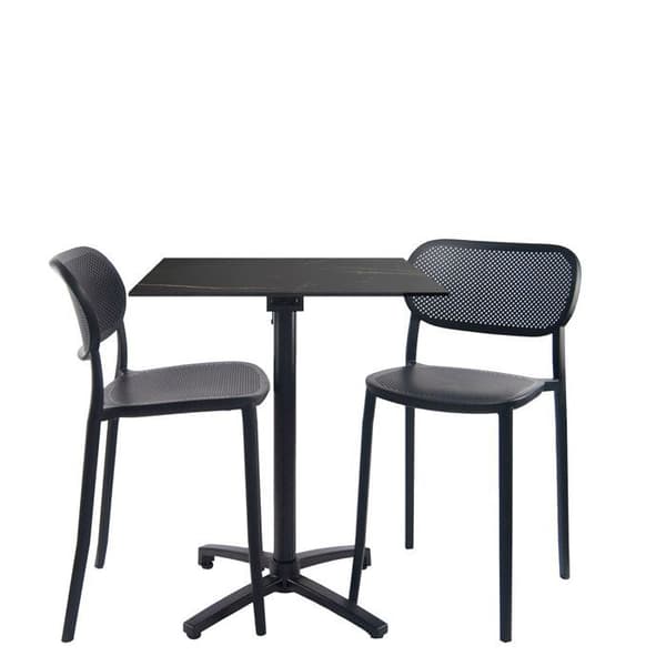 Hopfällbart eldmarmorbord, höjd 90 cm + 2 barnstolar för terrass