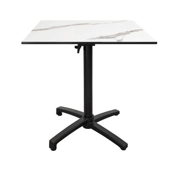 Hopfällbart terrassbord i Compact HPL vit marmordekor 70 x 70