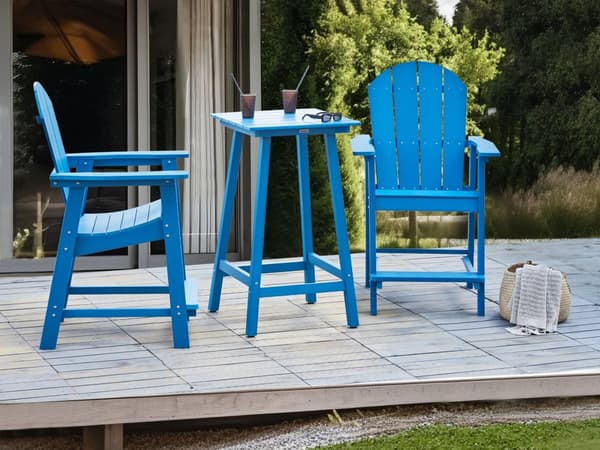 Havebord Blå lyst træ 140 x 70 cm Cementbordplade Ben i akacietræ Klassisk design Spisebord Havemøbler