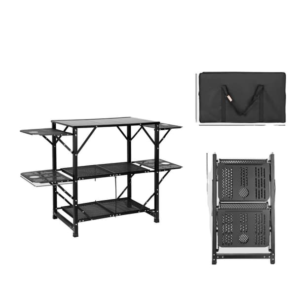 Bærbar Camping Køkkenbord, Letvægts Aluminium, Sammenklappeligt Design,Sort