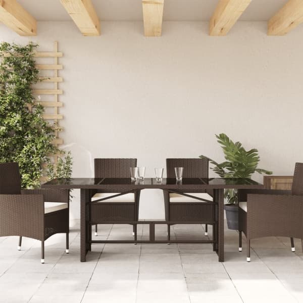 vidaXL Trädgårdsbord med glasskiva brun 190x80x75 cm konstrotting