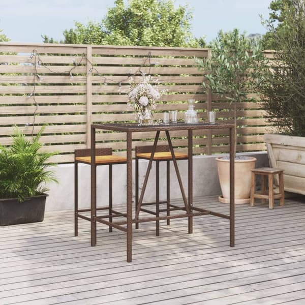 Barbord med glasskiva brun 110x70x110 cm konstrotting