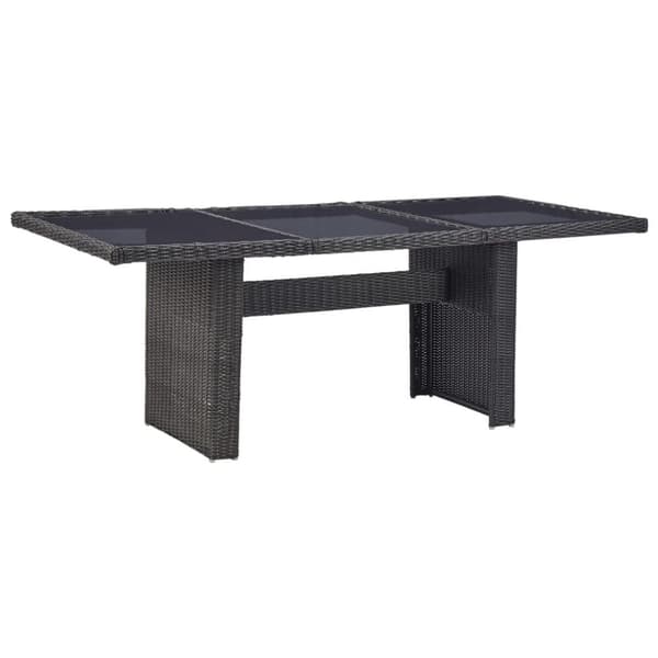 Trädgårdsbord svart 200x100x74 cm glas och konstrotting