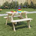 Miniatyrbild 1 av 2: Picknickbord med parasollhål för 4 barn massivt granträ