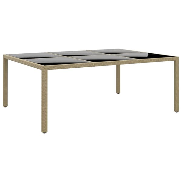Utebord 200x150x75 cm härdat glas och konstrotting beige