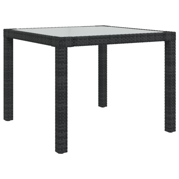 Utebord 90x90x75 cm Härdat glas och konstrotting svart