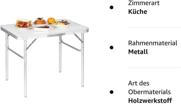 Rootz Campingbord - Utomhusfällbart bord - Picknickbord - Lätt och hopfällbart - Justerbart i höjdled - Robust och stabilt - 55cm x 25,5/58,5cm x 75cm