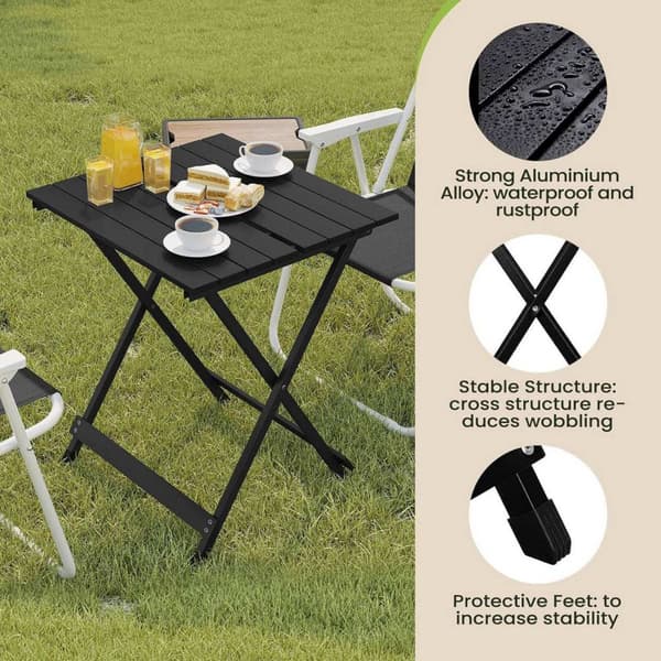 Rootz Campingbord - Fällbart picknickbord - Bärbart utomhusbord - Lätt aluminiumlegering - 50,5 cm x 47 cm x 59,5 cm