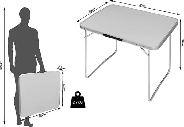 Rootz Bärbart campingbord i aluminium - Fällbart utomhusbord - Kompakt hopfällbart bord - Lätt - 60 cm x 70 cm x 80 cm