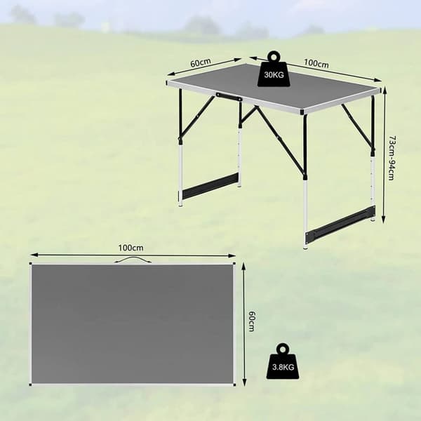 Rootz aluminium folde campingbord - bærbart udendørs bord - justerbar højde - let - let at rengøre - 60 cm x 100 cm