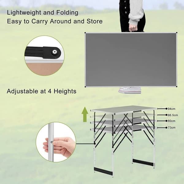 Rootz aluminium folde campingbord - bærbart udendørs bord - justerbar højde - let - let at rengøre - 60 cm x 100 cm