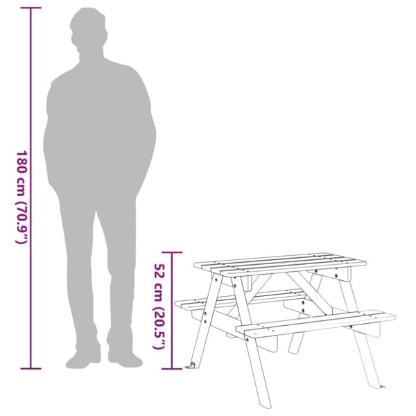 picnicbord til 4 børn m. parasolhul massivt grantræ