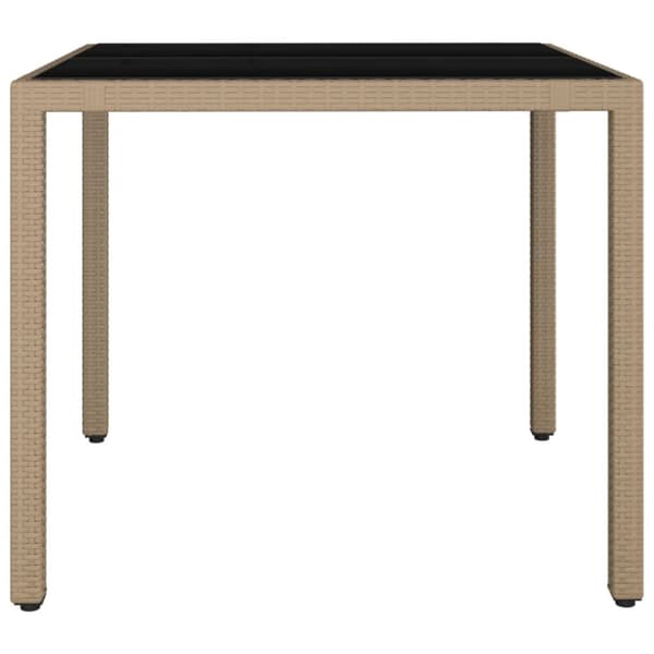 Trädgårdsbord med glasskiva beige konstrotting&härdat glas