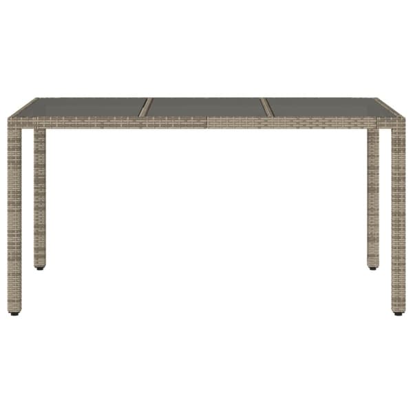 Trädgårdsbord med glasskiva grå 150x90x75 cm konstrotting