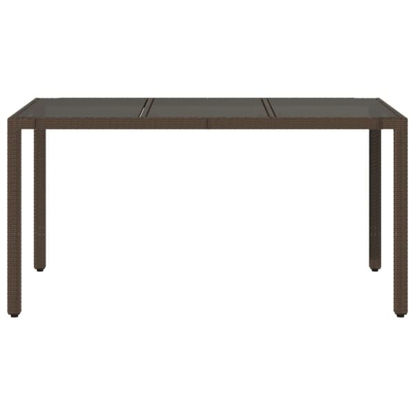 Trädgårdsbord med glasskiva brun 150x90x75 cm konstrotting
