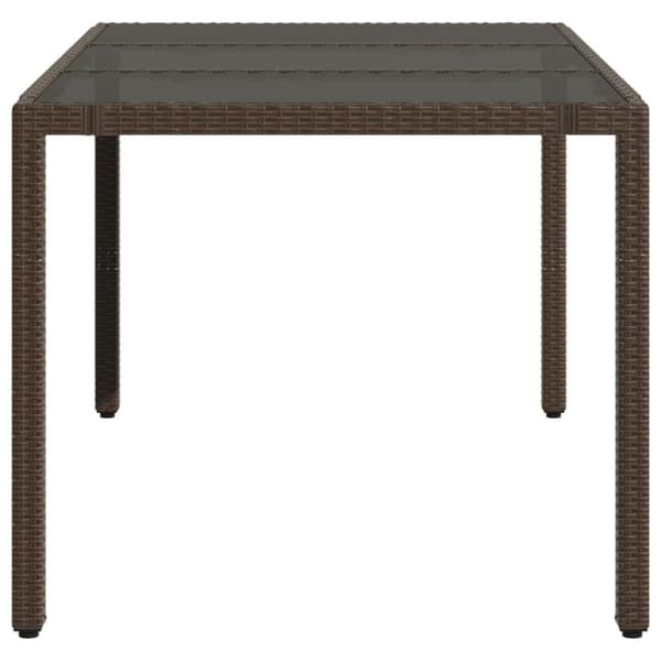 Trädgårdsbord med glasskiva brun 150x90x75 cm konstrotting