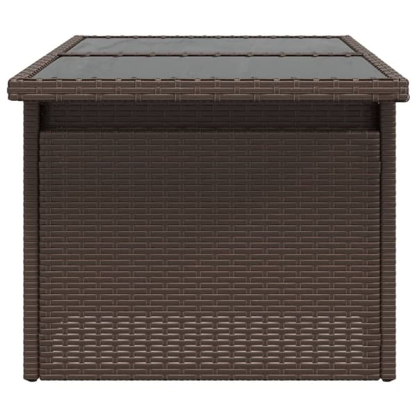 Trädgårdsbord med glasskiva brun 100x55x73 cm konstrotting