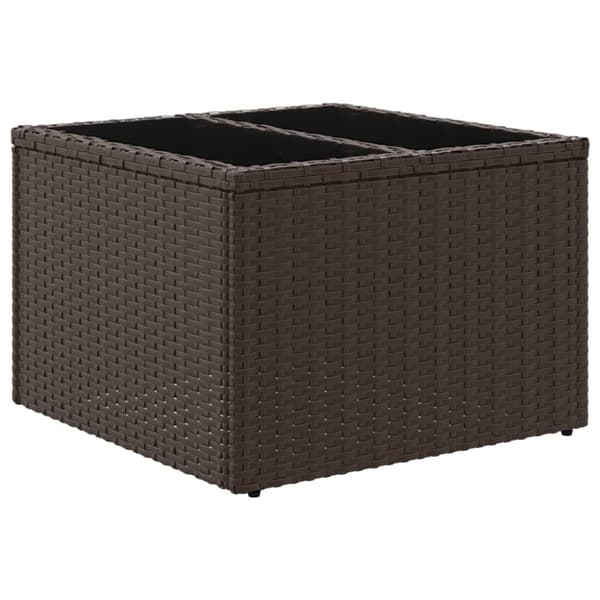 vidaXL Trädgårdsbord med glasskiva brun 55x55x37 cm konstrotting