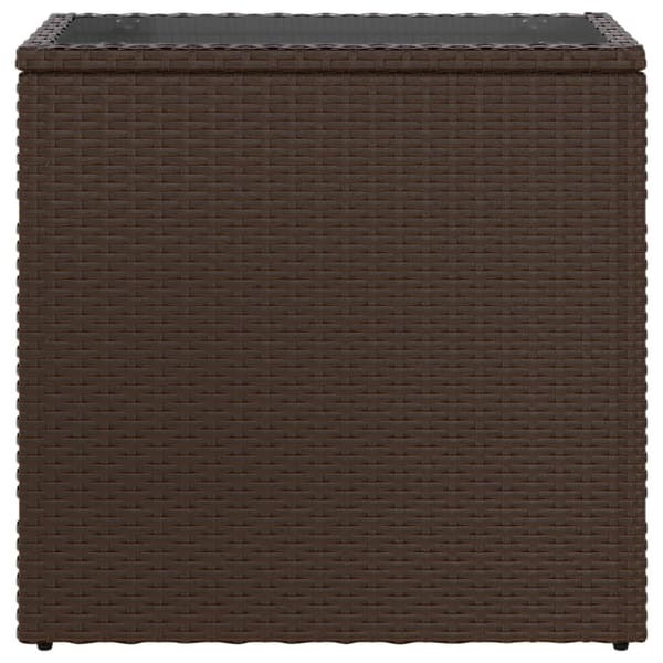 vidaXL havesidebord med glastop 58x27,5x55 cm polyrattan brun